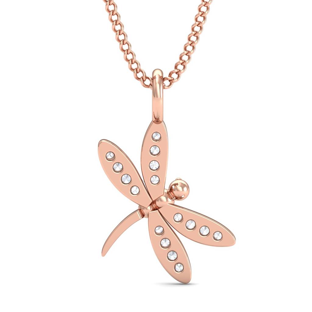 KuberBox 18K Rose Gold Dainty Dragonfly Pendant