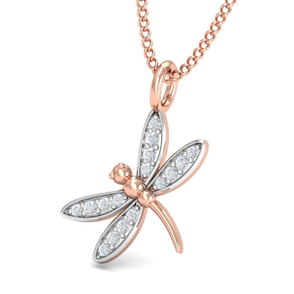 KuberBox 18K Rose Gold Dainty Dragonfly Pendant