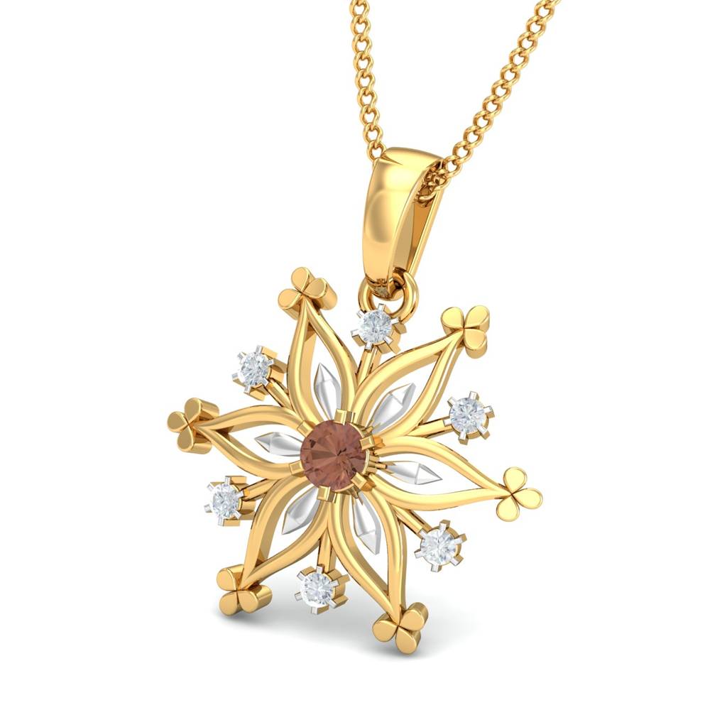 KuberBox 18K Yellow Gold Snowflake Citrine Pendant