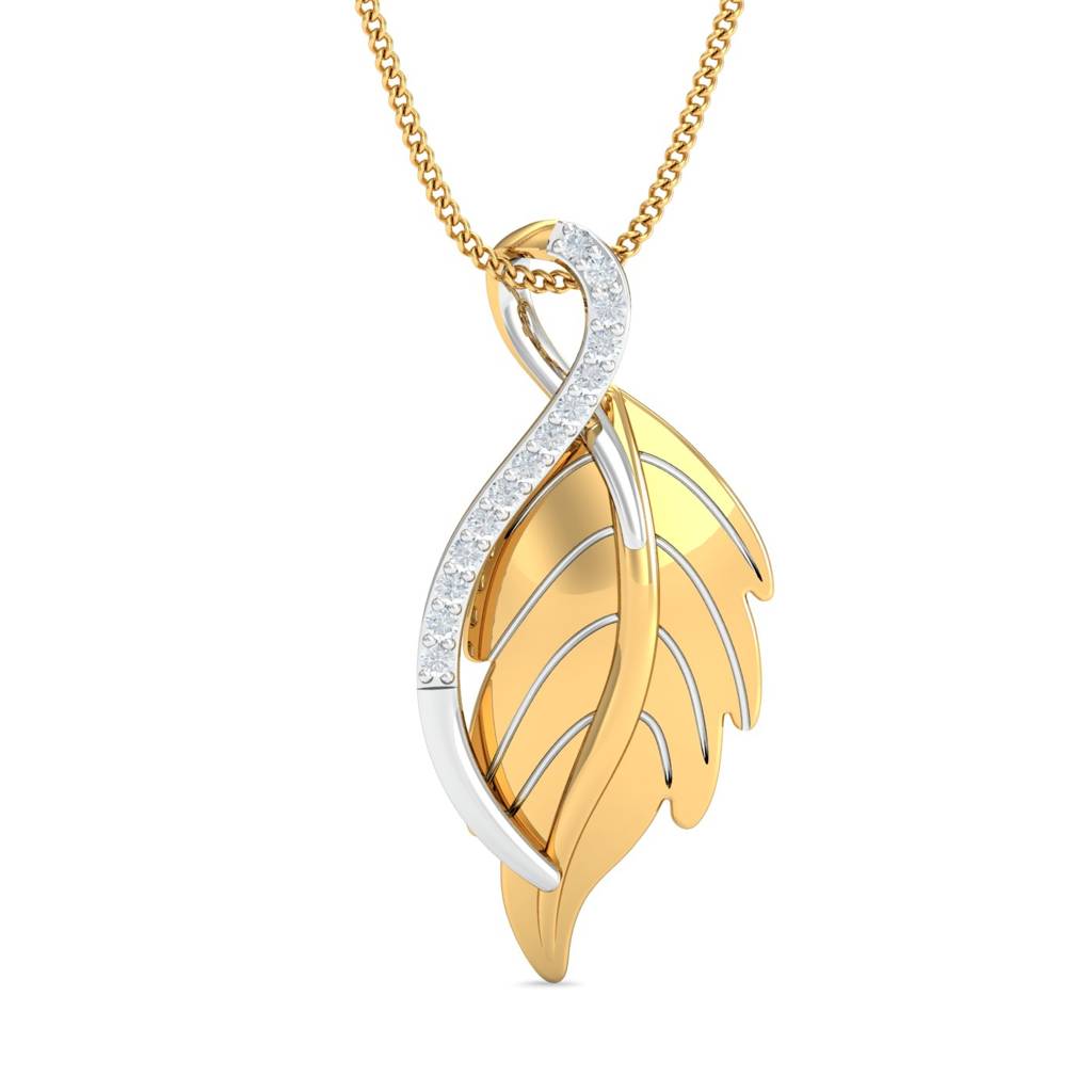 KuberBox 18K Yellow Gold Leafo Diamond Pendant