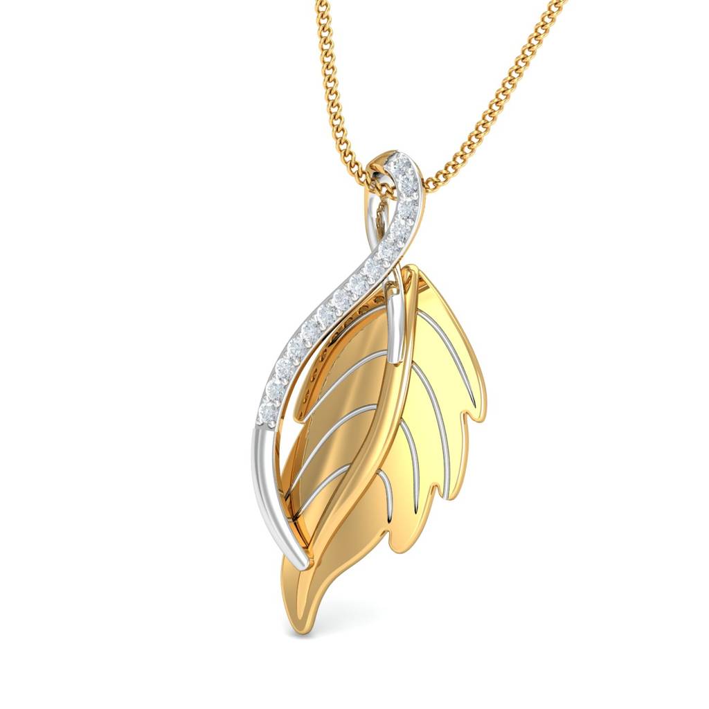 KuberBox 18K Yellow Gold Leafo Diamond Pendant