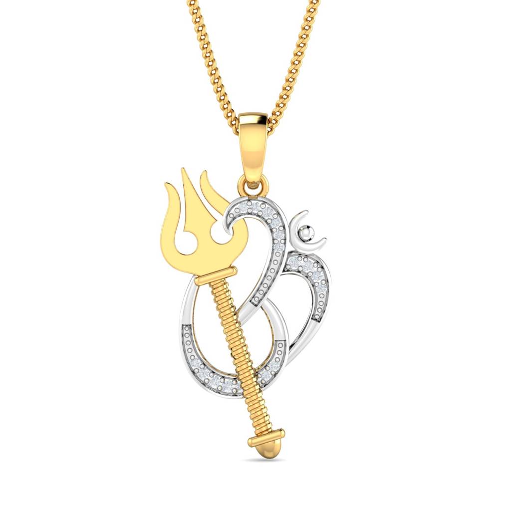 KuberBox 18K Yellow Gold Om Shiv Trishul Pendant