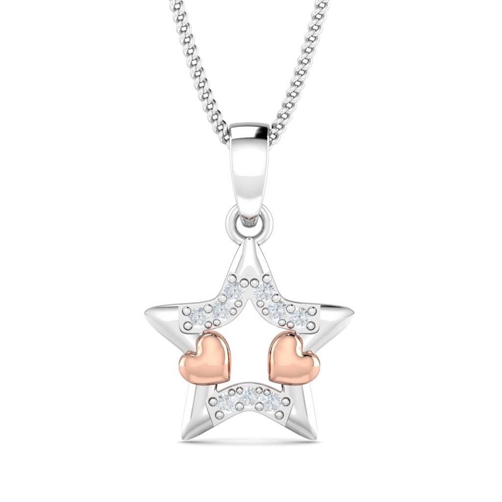 KuberBox 18K White Gold Cuddling Heart Star Pendant