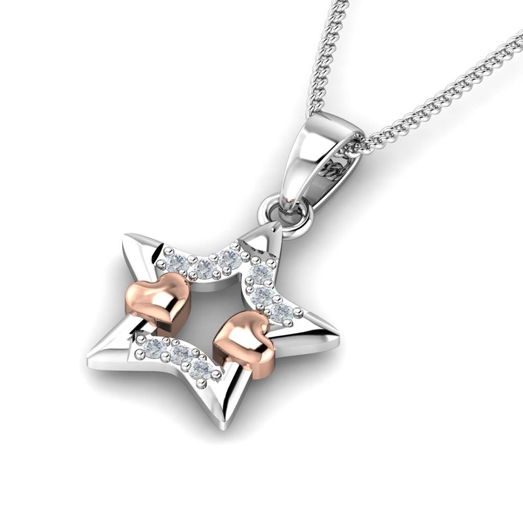 KuberBox 18K White Gold Cuddling Heart Star Pendant