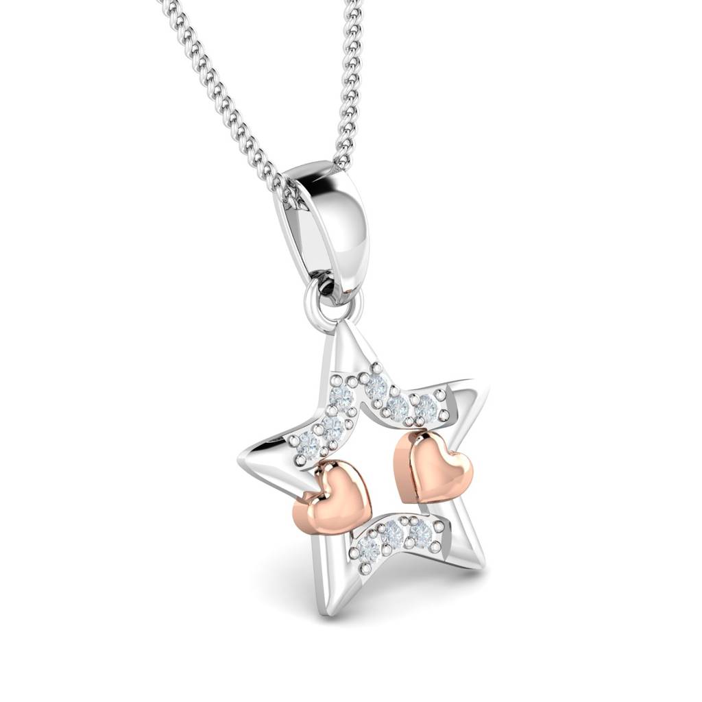 KuberBox 18K White Gold Cuddling Heart Star Pendant