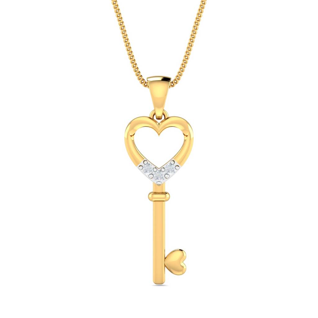 KuberBox 18K Yellow Gold Heart & Key Pendant