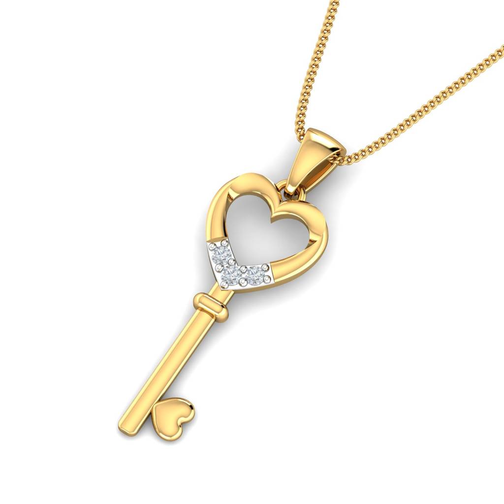 KuberBox 18K Yellow Gold Heart & Key Pendant