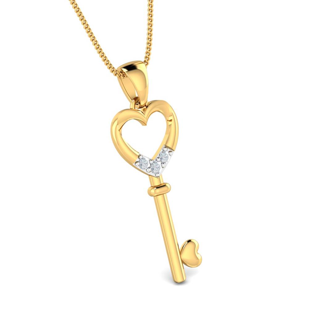 KuberBox 18K Yellow Gold Heart & Key Pendant