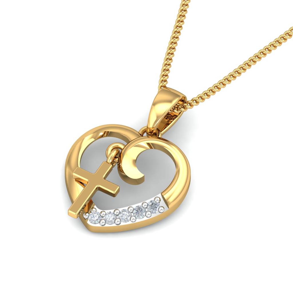 KuberBox 18K Yellow Gold Christian Love Pendant