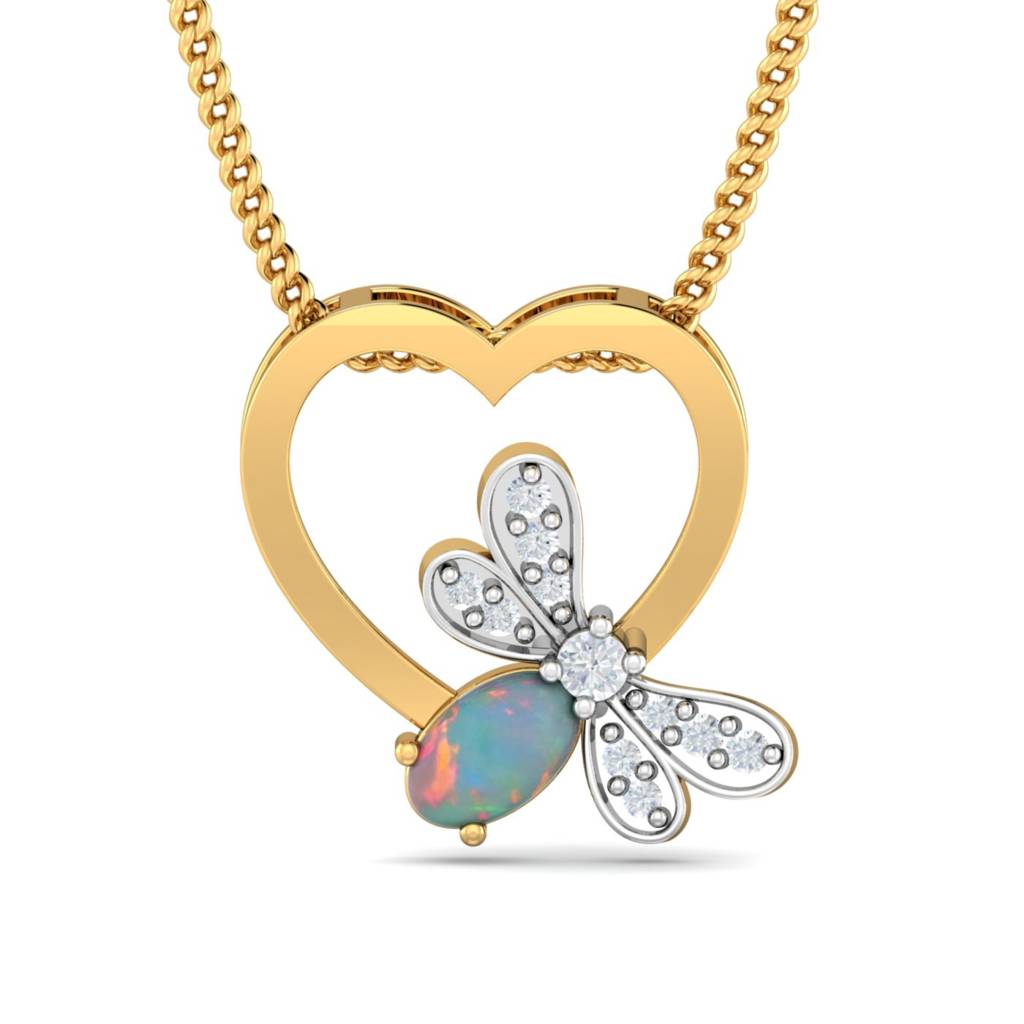 KuberBox 18K Yellow Gold Opal Heart Pendant