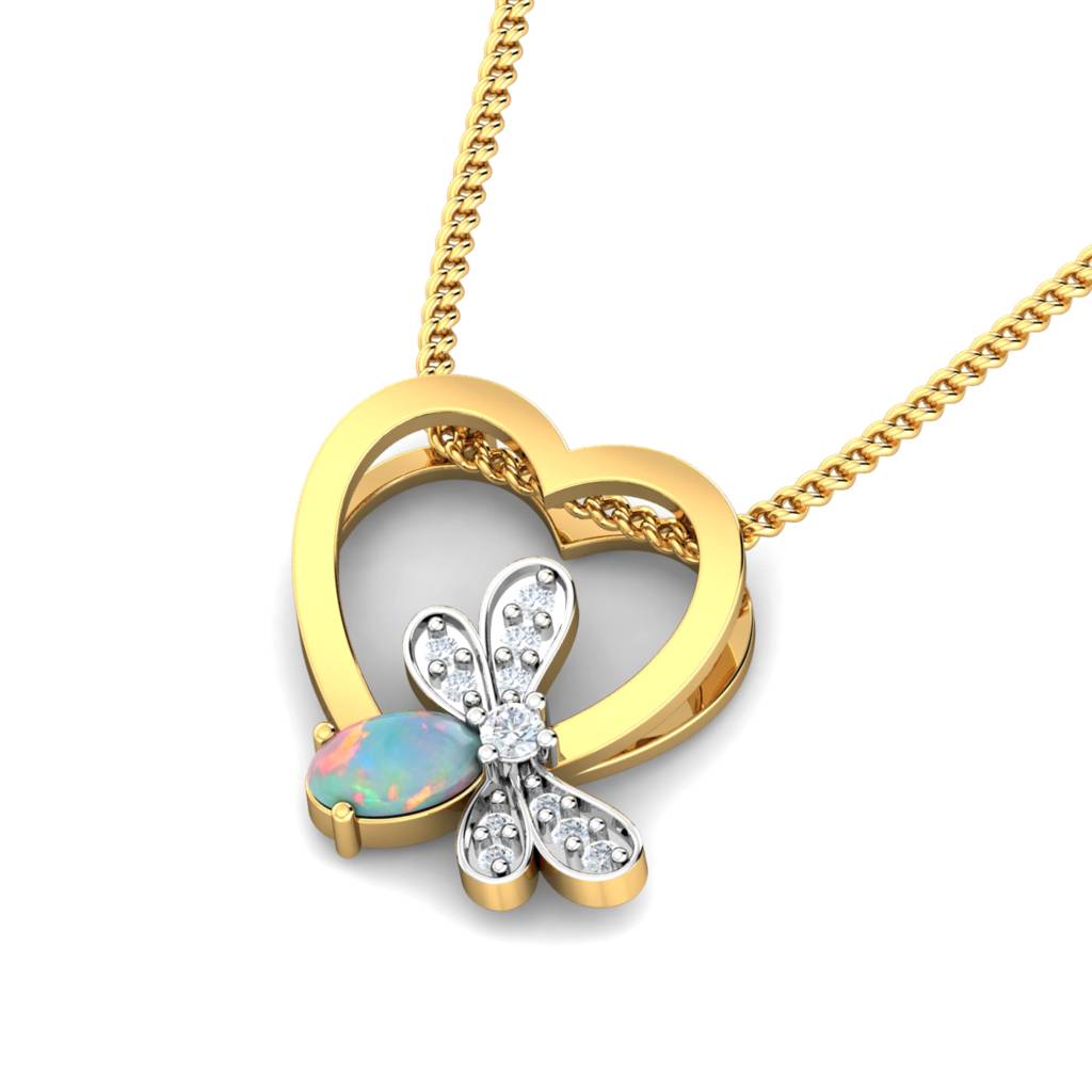 KuberBox 18K Yellow Gold Opal Heart Pendant