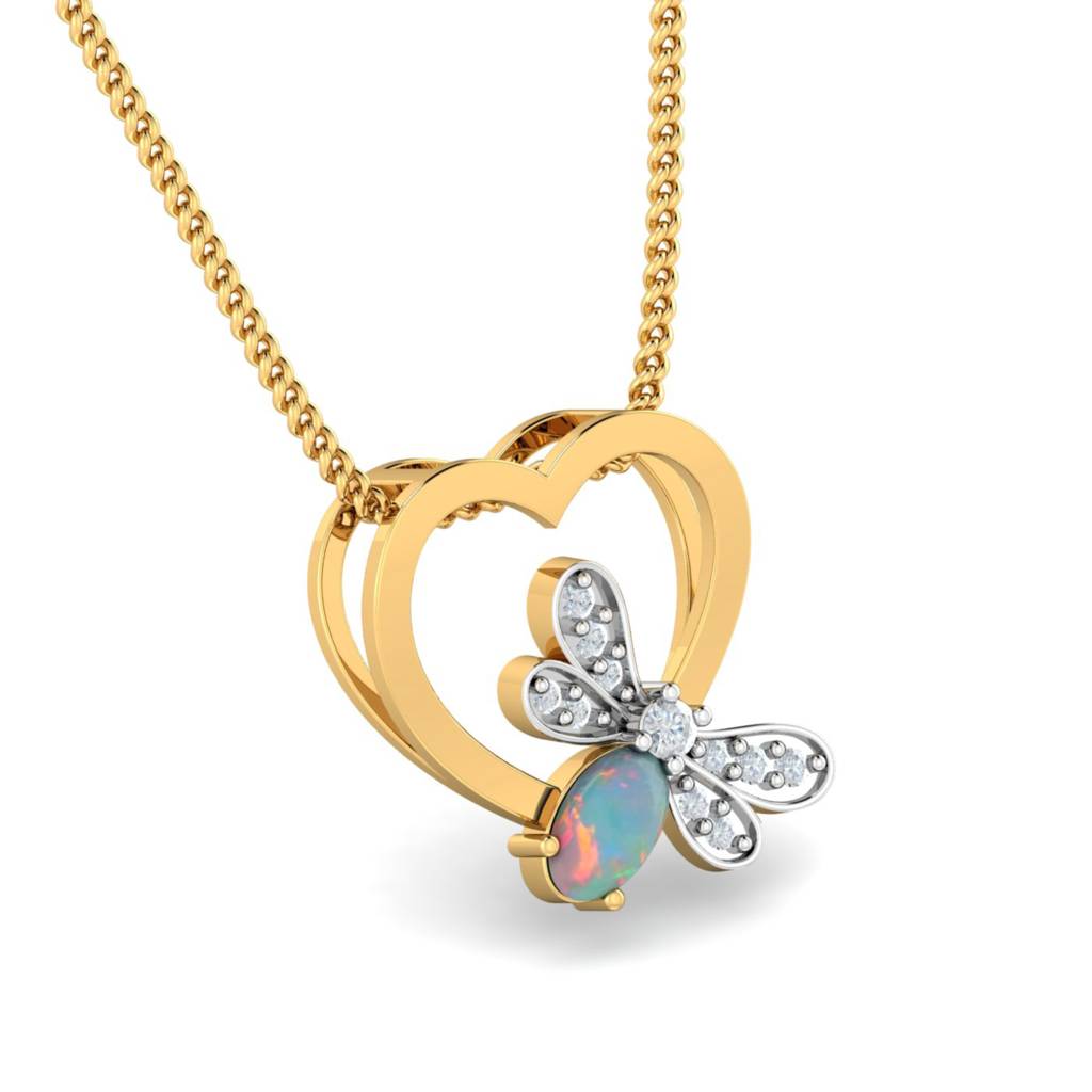 KuberBox 18K Yellow Gold Opal Heart Pendant