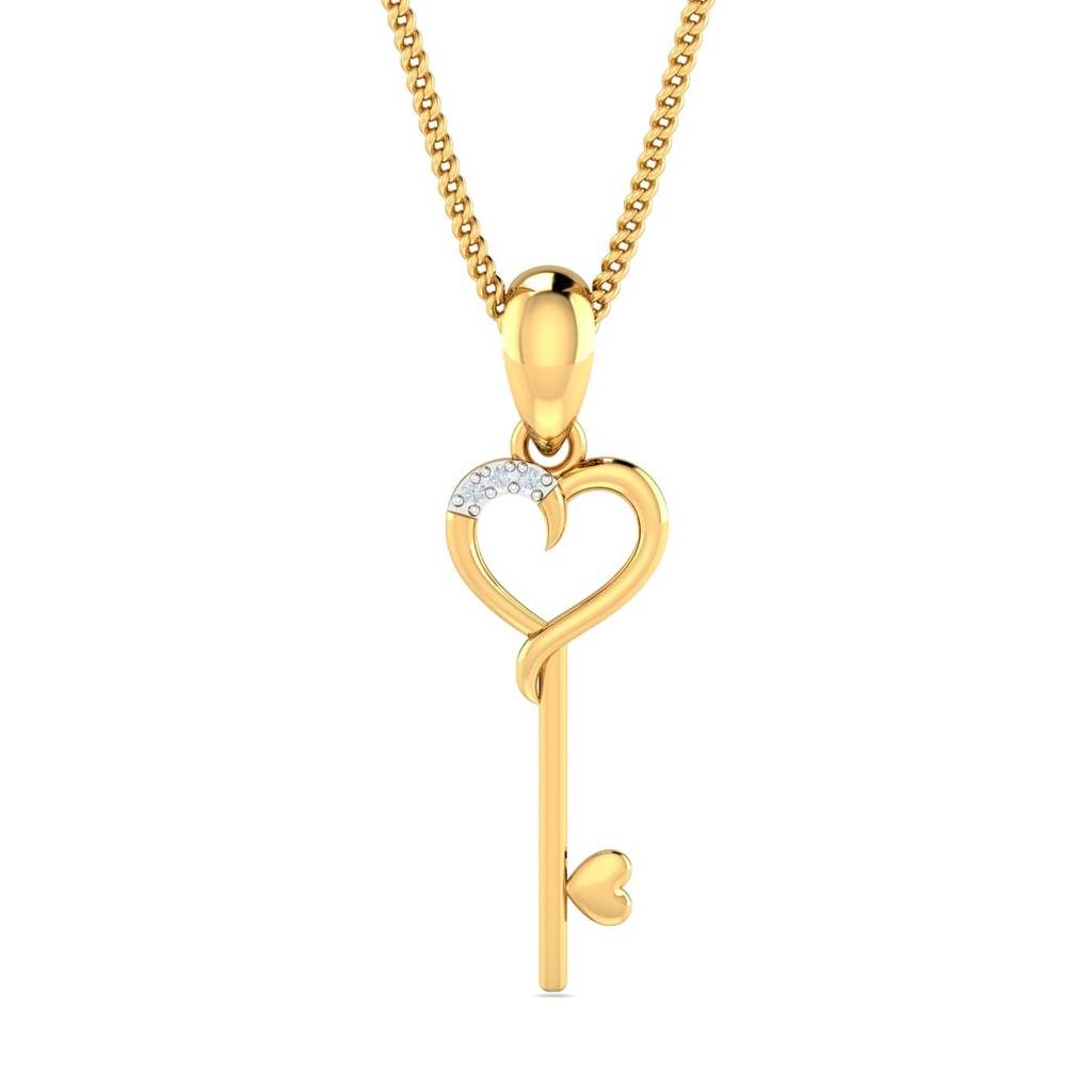 KuberBox 18K Yellow Gold Key & Heart Pendant