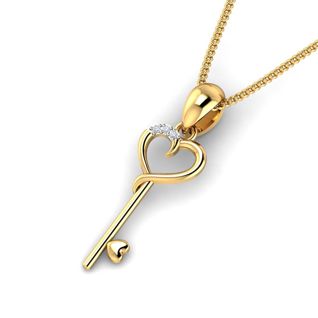 KuberBox 18K Yellow Gold Key & Heart Pendant