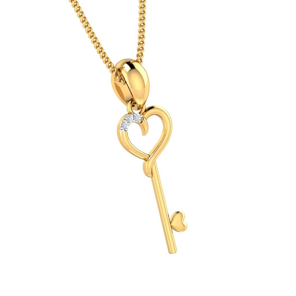 KuberBox 18K Yellow Gold Key & Heart Pendant