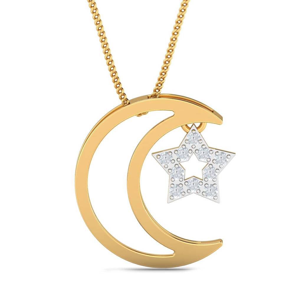 KuberBox 18K Yellow Gold Moon & Star Pendant