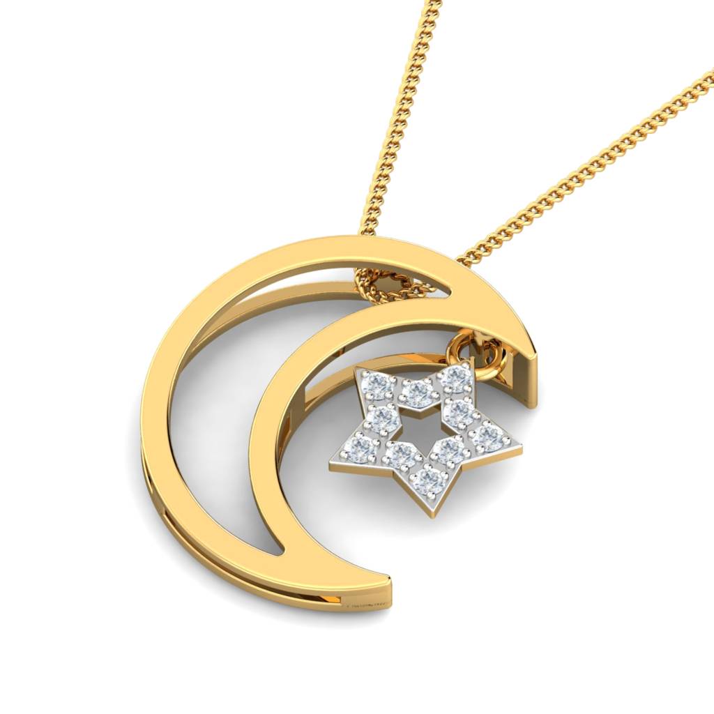 KuberBox 18K Yellow Gold Moon & Star Pendant