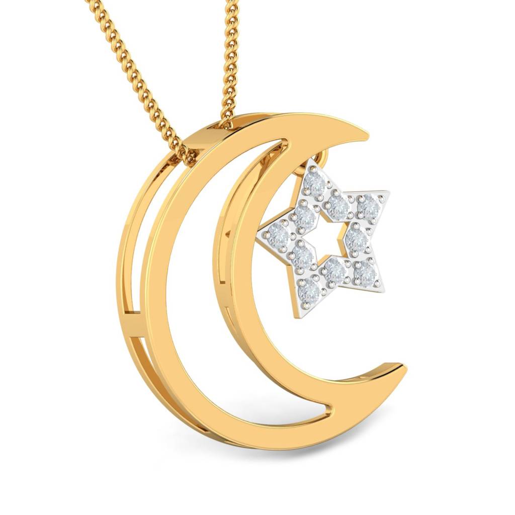 KuberBox 18K Yellow Gold Moon & Star Pendant