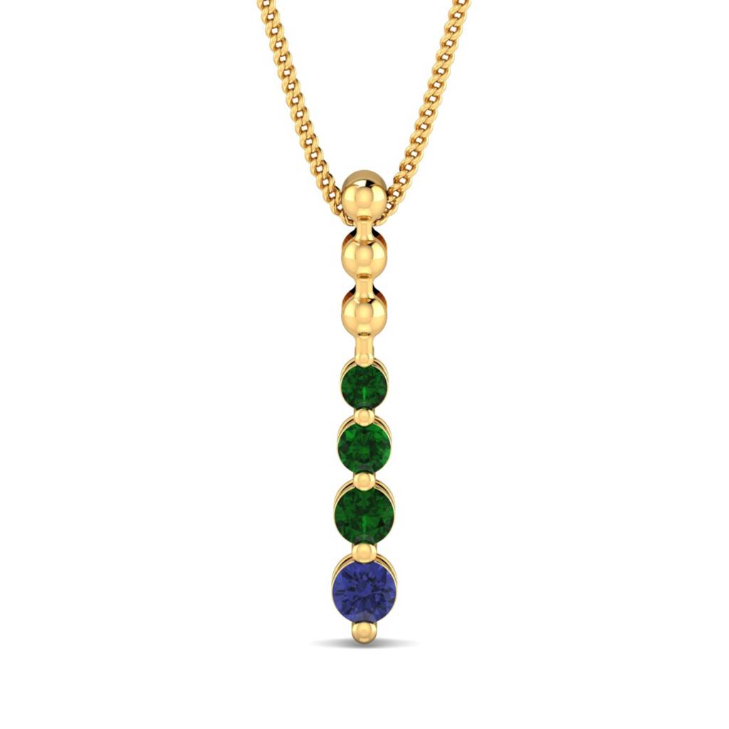 KuberBox 18K Yellow Gold Emerald Tanzanite Pendant