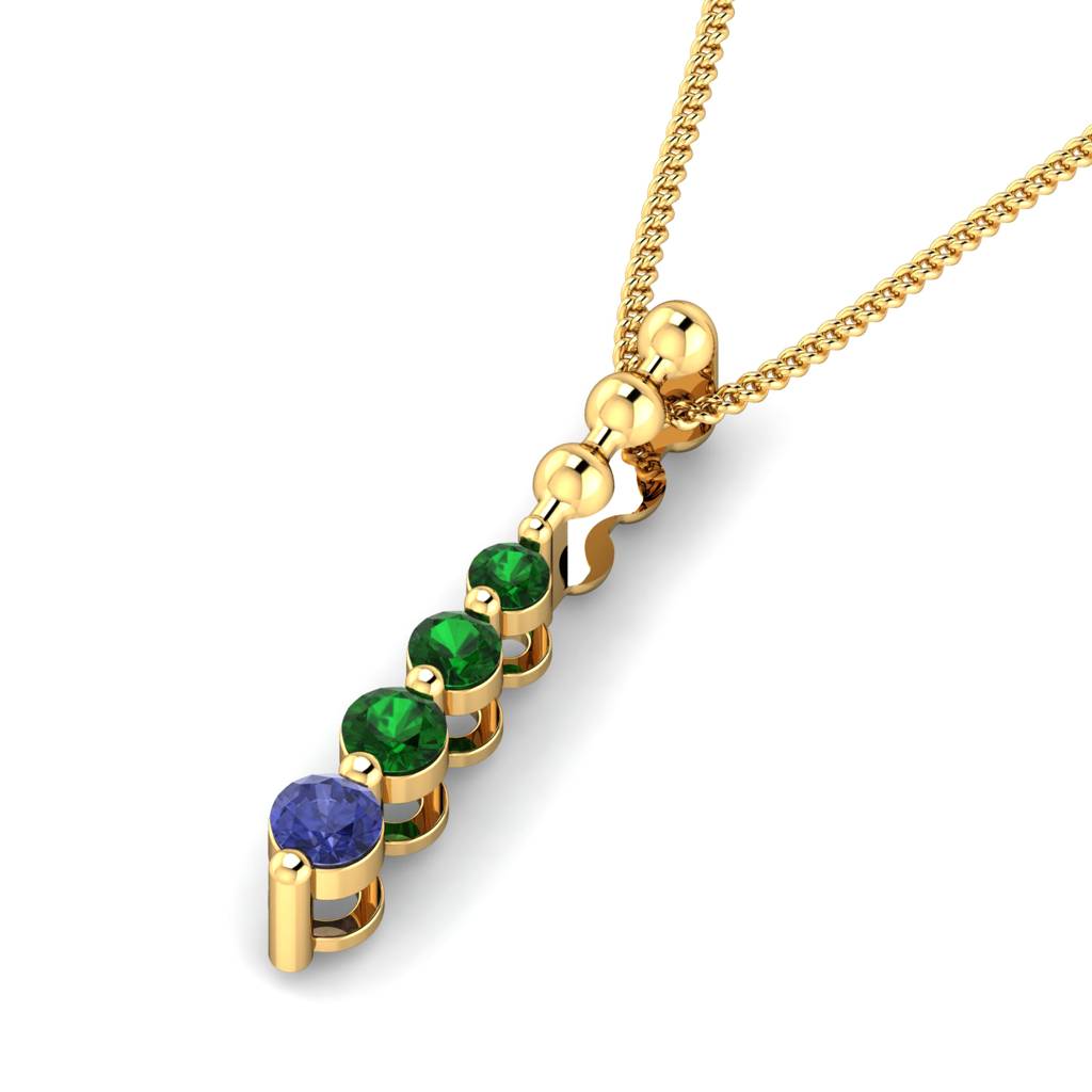 KuberBox 18K Yellow Gold Emerald Tanzanite Pendant