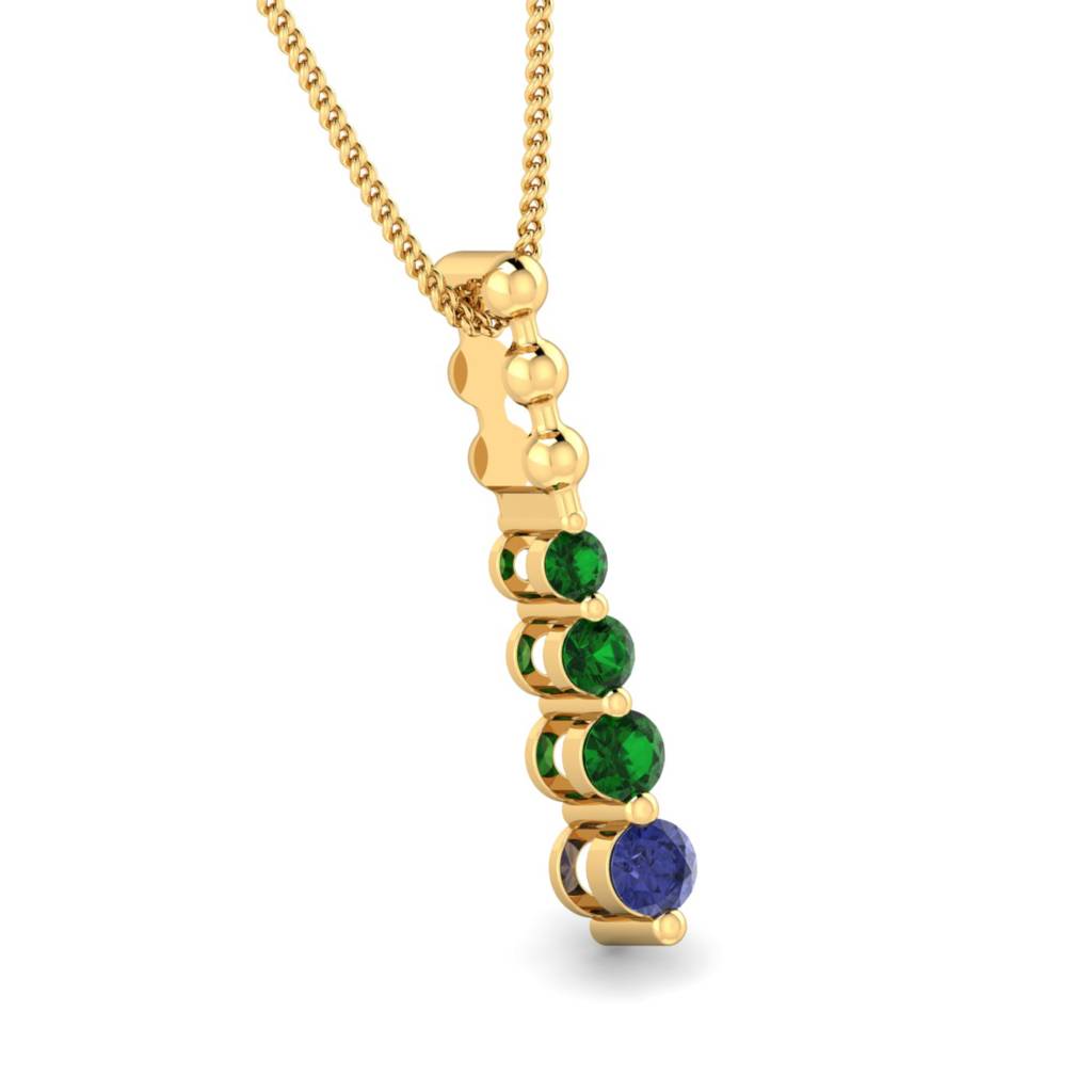 KuberBox 18K Yellow Gold Emerald Tanzanite Pendant