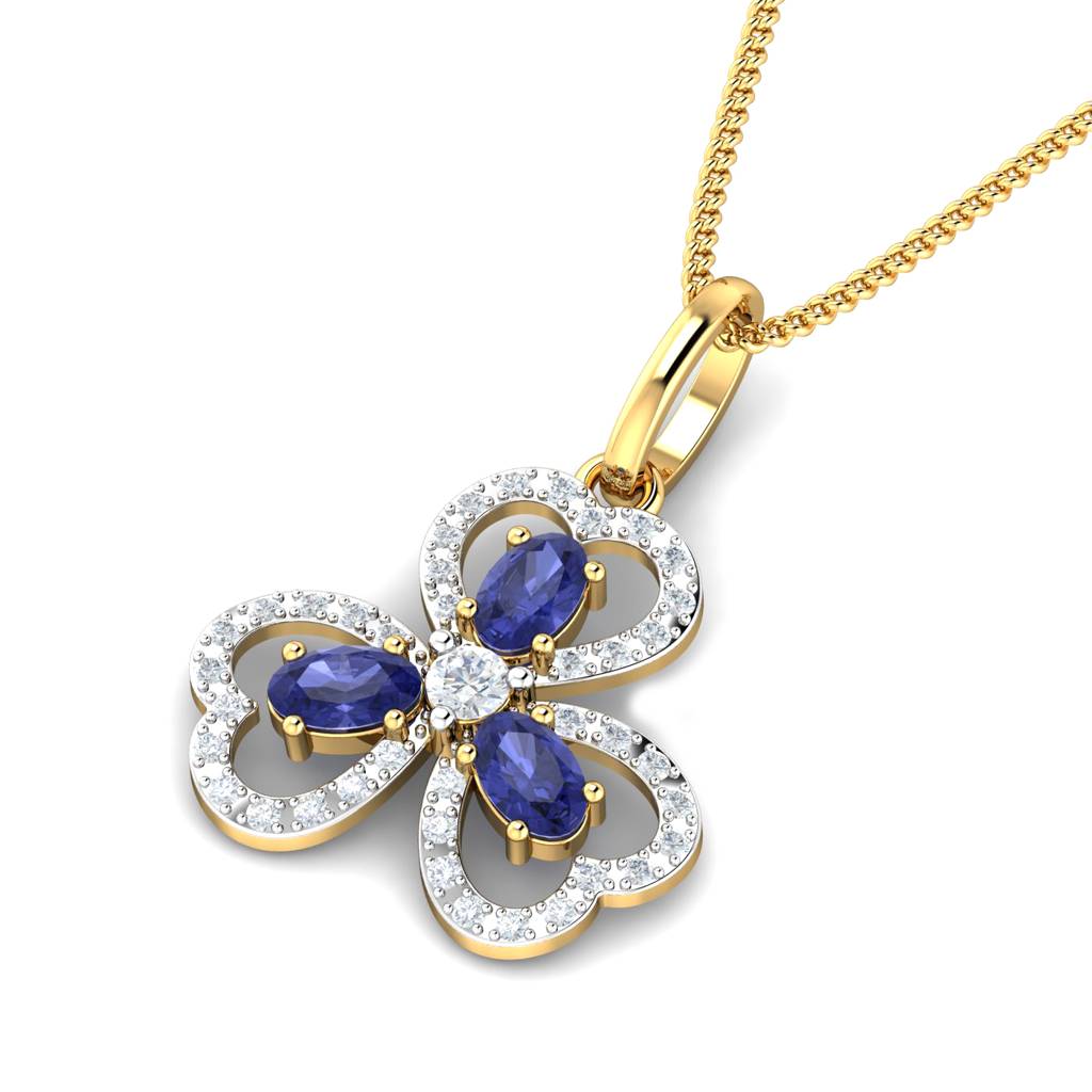 KuberBox 18K Yellow Gold Heart Tanzanite Pendant