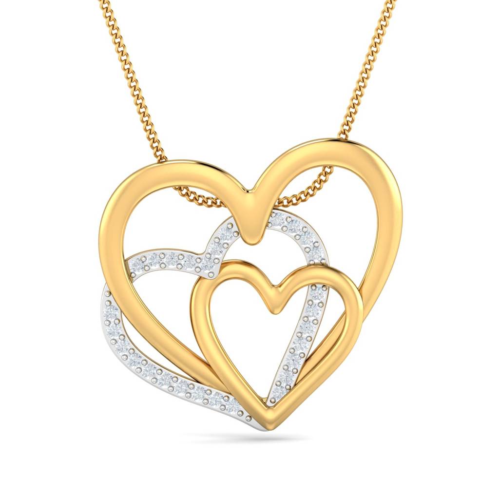 KuberBox 18K Yellow Gold Triple Heart Pendant