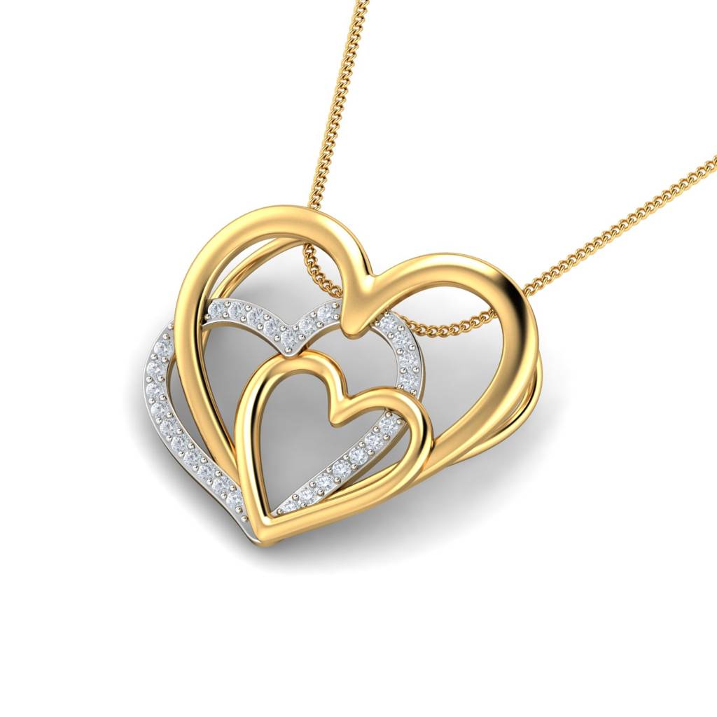 KuberBox 18K Yellow Gold Triple Heart Pendant