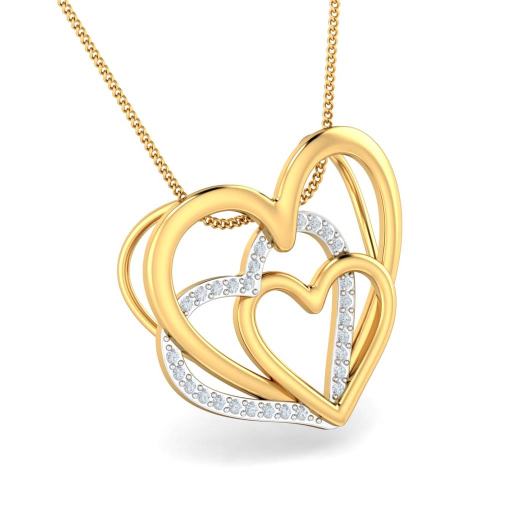 KuberBox 18K Yellow Gold Triple Heart Pendant