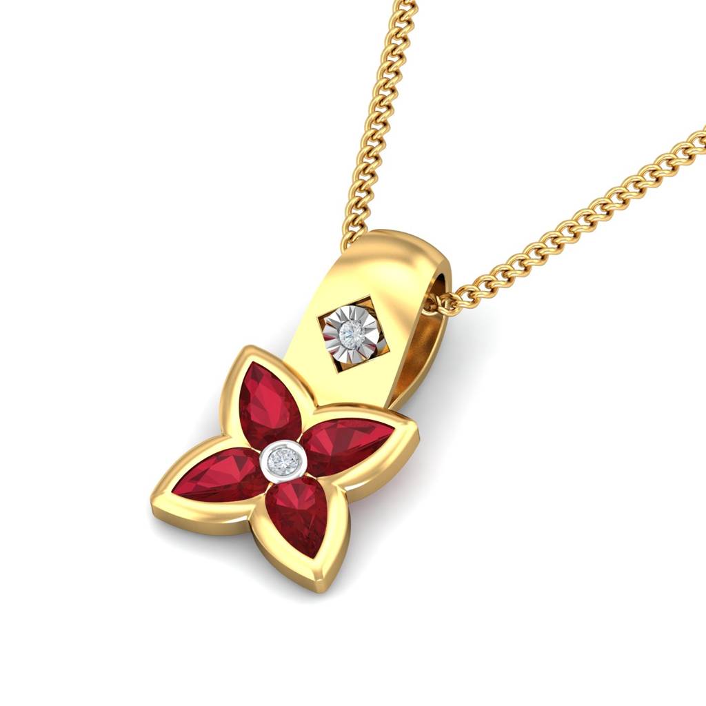 KuberBox 18K Yellow Gold Avital Red Pendant