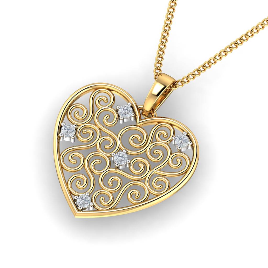 KuberBox 18K Yellow Gold Eliana Heart Filigree Pendant