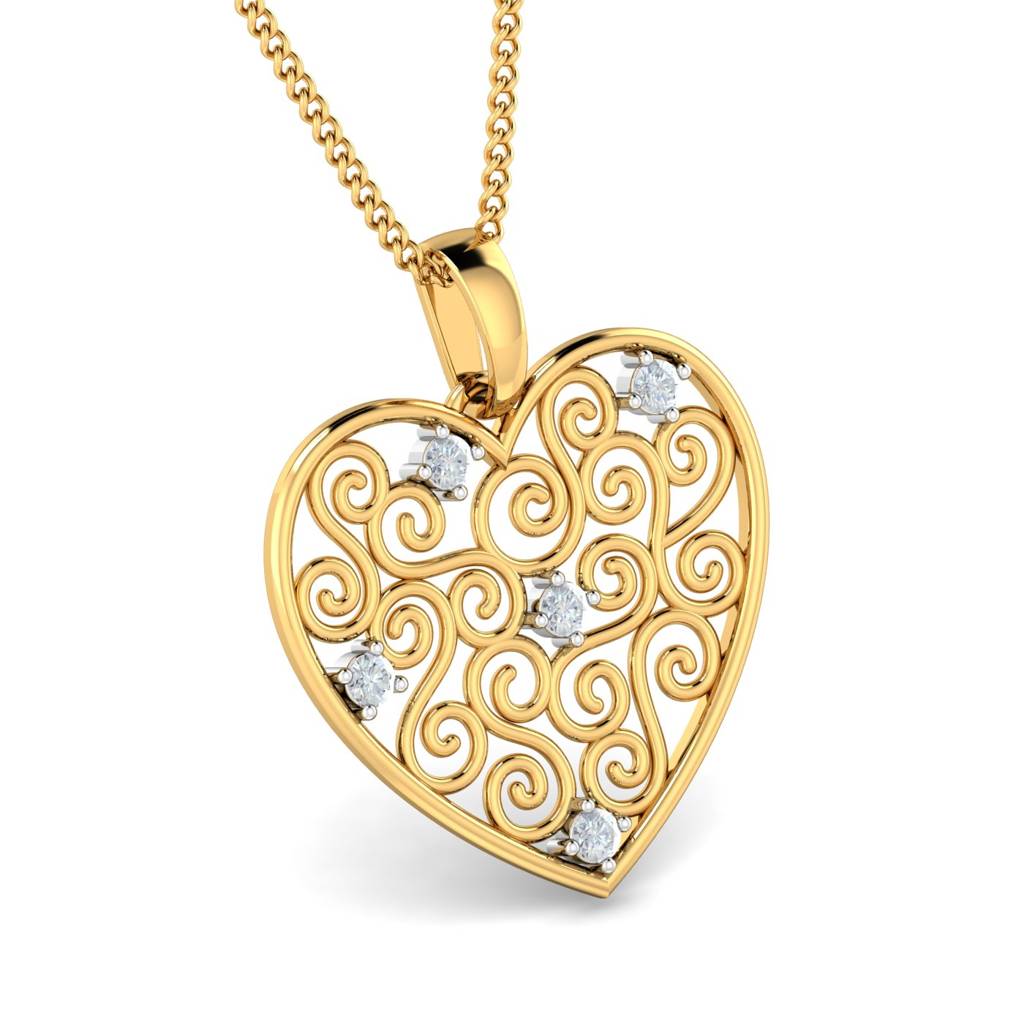 KuberBox 18K Yellow Gold Eliana Heart Filigree Pendant