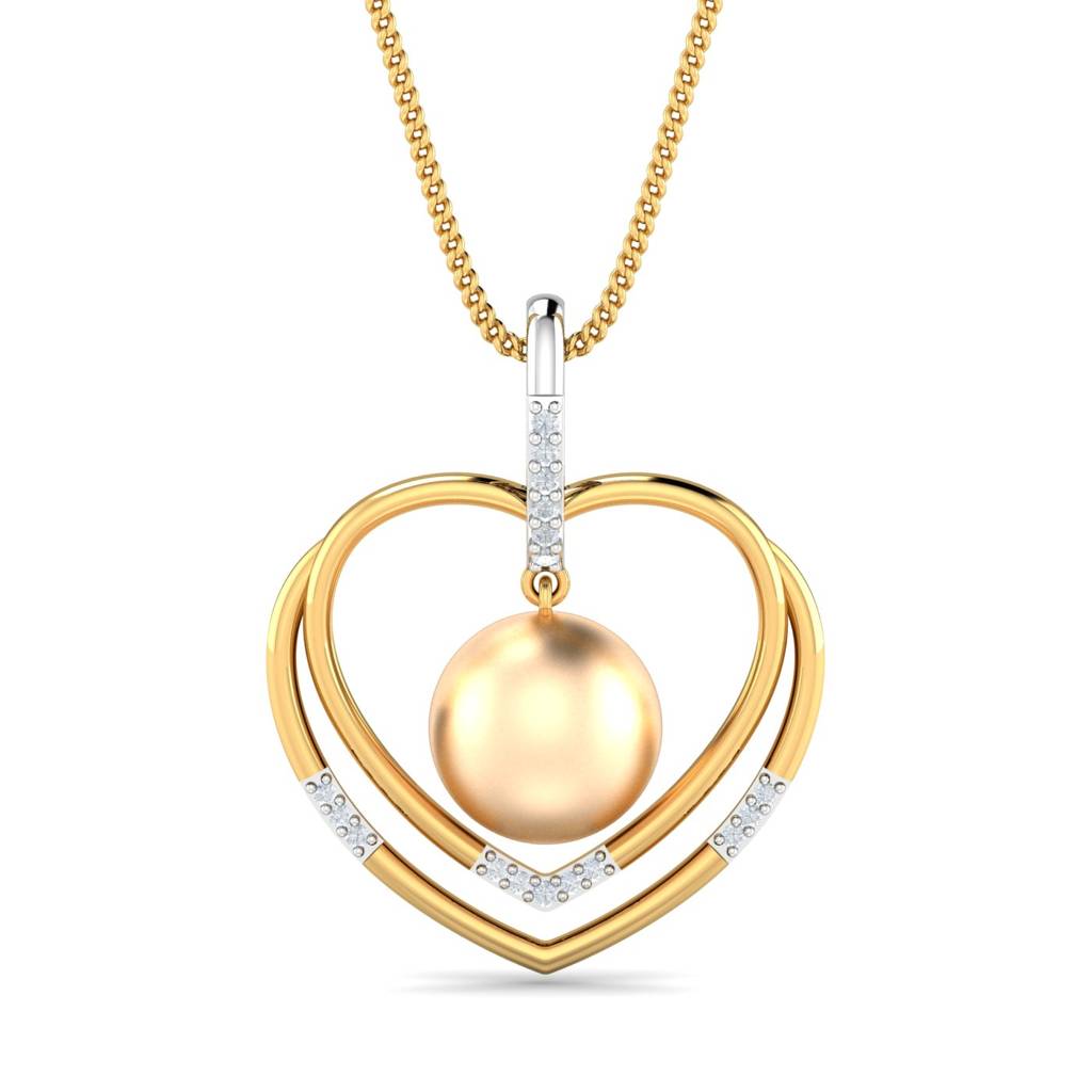 KuberBox 18K Yellow Gold Pearl-o-Heart Pendant