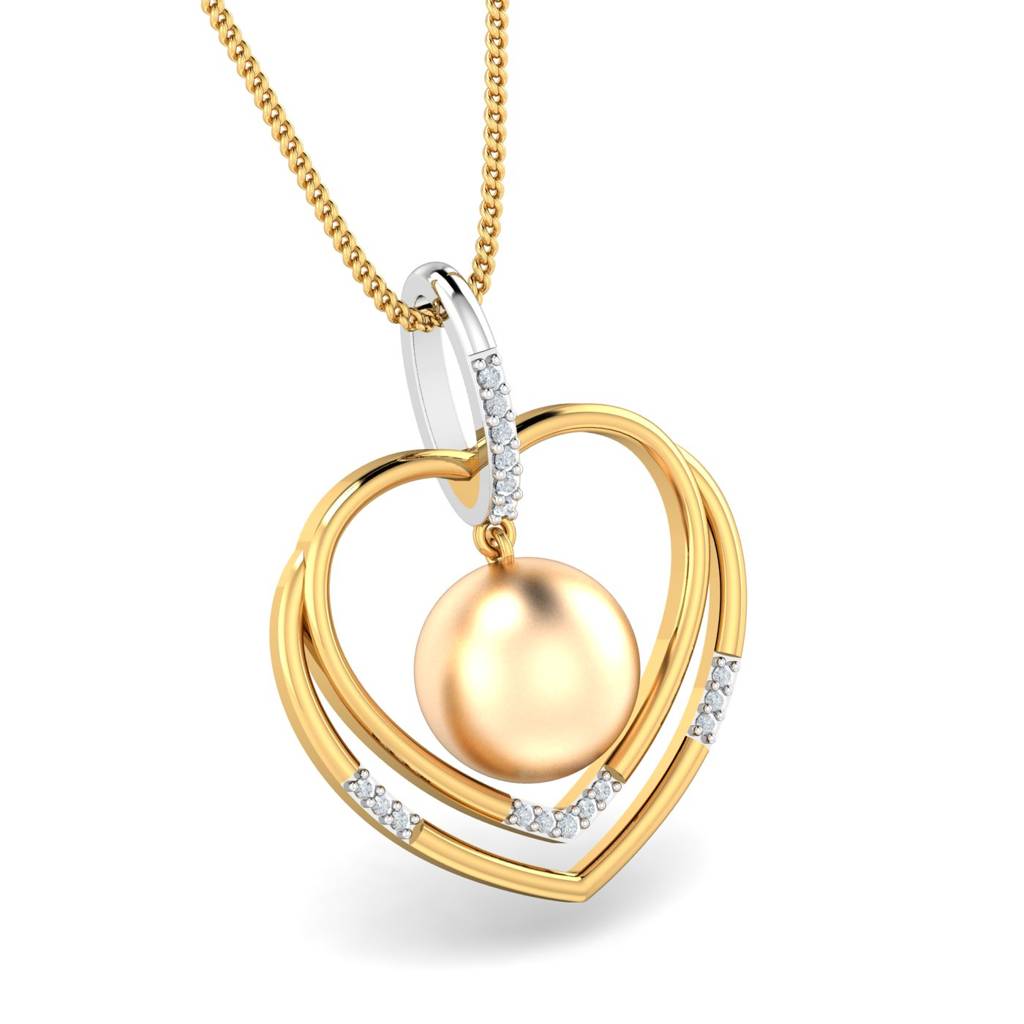 KuberBox 18K Yellow Gold Pearl-o-Heart Pendant