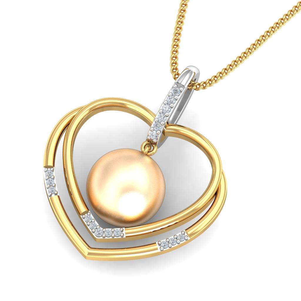 KuberBox 18K Yellow Gold Pearl-o-Heart Pendant