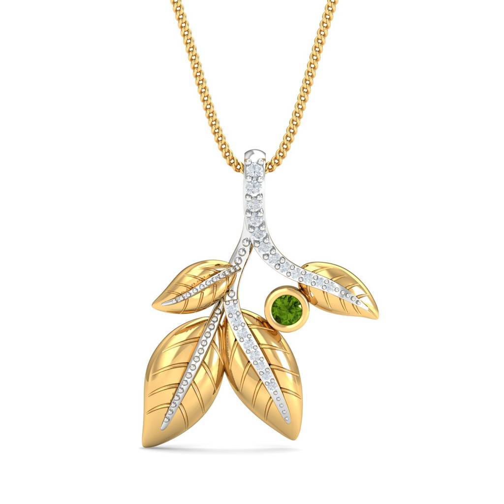 KuberBox 18K Yellow Gold Green Bunch Pendant