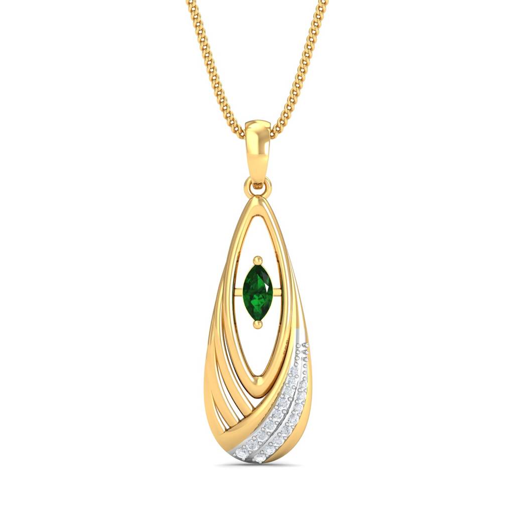 KuberBox 18K Yellow Gold Emerald Teardrop Pendant