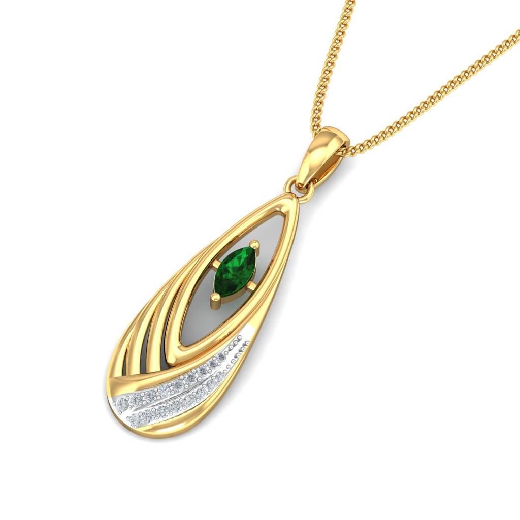 KuberBox 18K Yellow Gold Emerald Teardrop Pendant