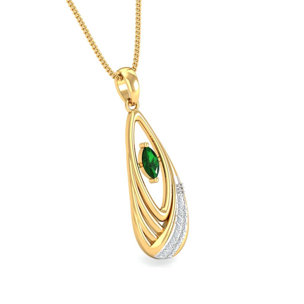 KuberBox 18K Yellow Gold Emerald Teardrop Pendant