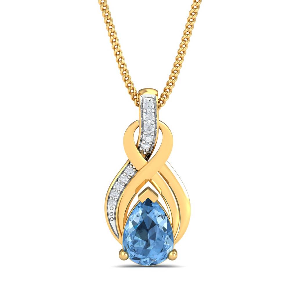 KuberBox 18K Yellow Gold Faddie  Aqua Pendant