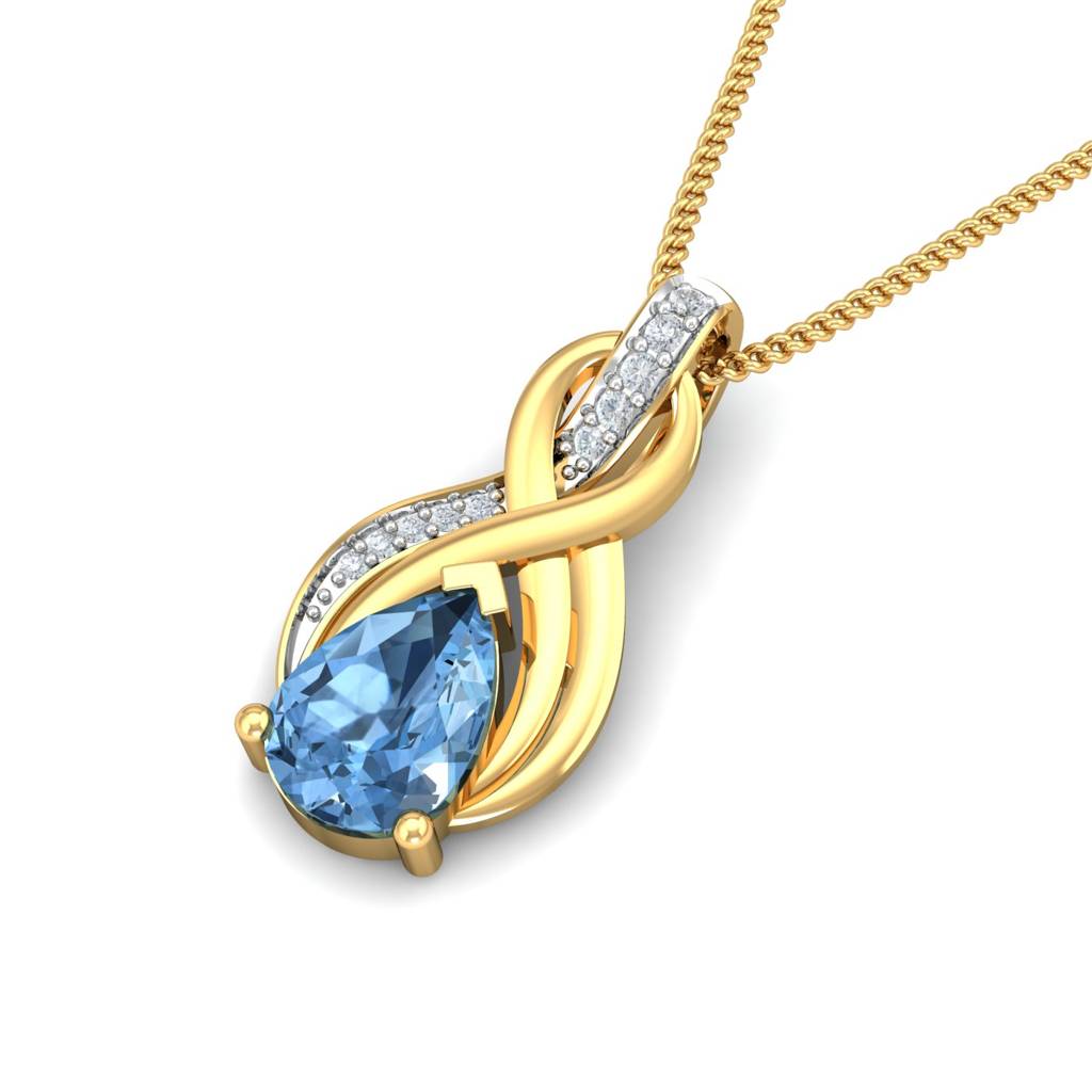 KuberBox 18K Yellow Gold Faddie  Aqua Pendant