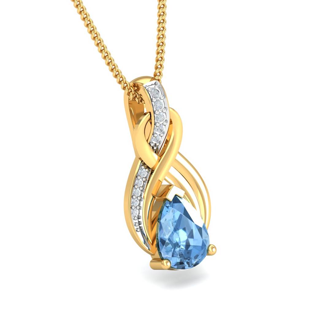 KuberBox 18K Yellow Gold Faddie  Aqua Pendant