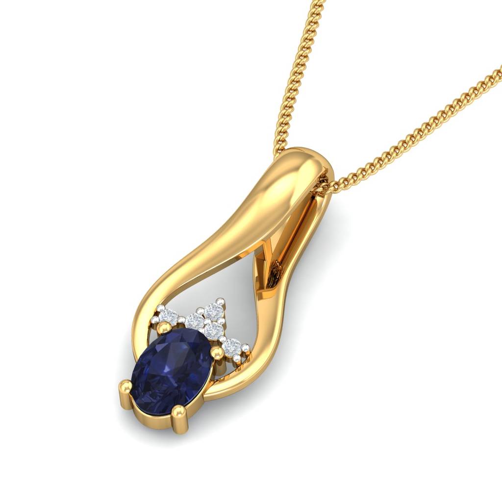 KuberBox 18K Yellow Gold Katrya Blue Pendant