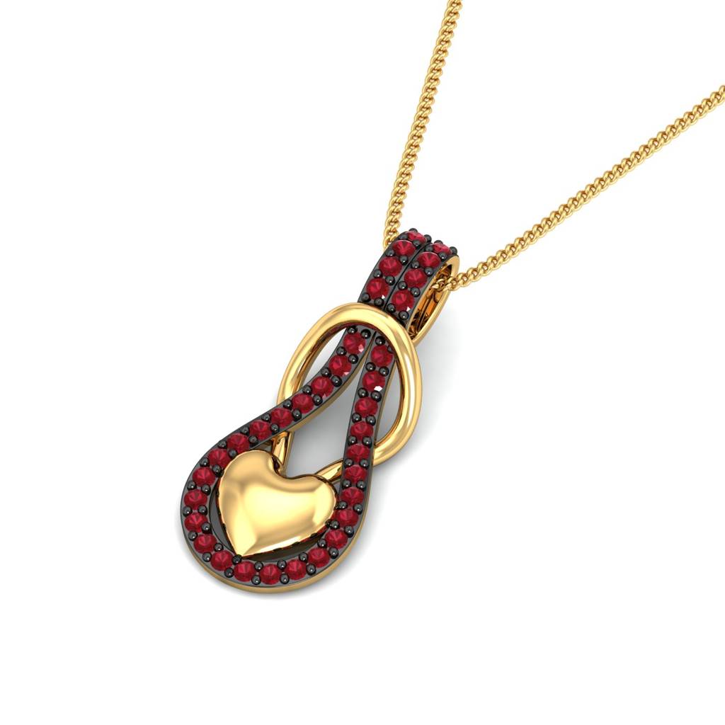 KuberBox 18K Yellow Gold Interlocked Ruby Heart Pendant