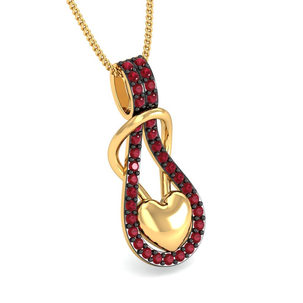 KuberBox 18K Yellow Gold Interlocked Ruby Heart Pendant