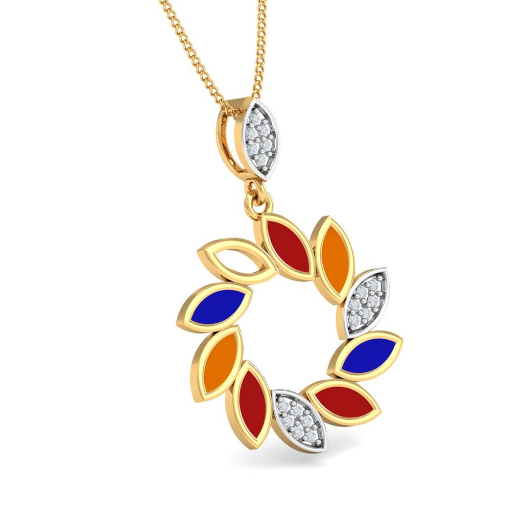 KuberBox 18K Yellow Gold Rang-Chakra Enamel Pendant