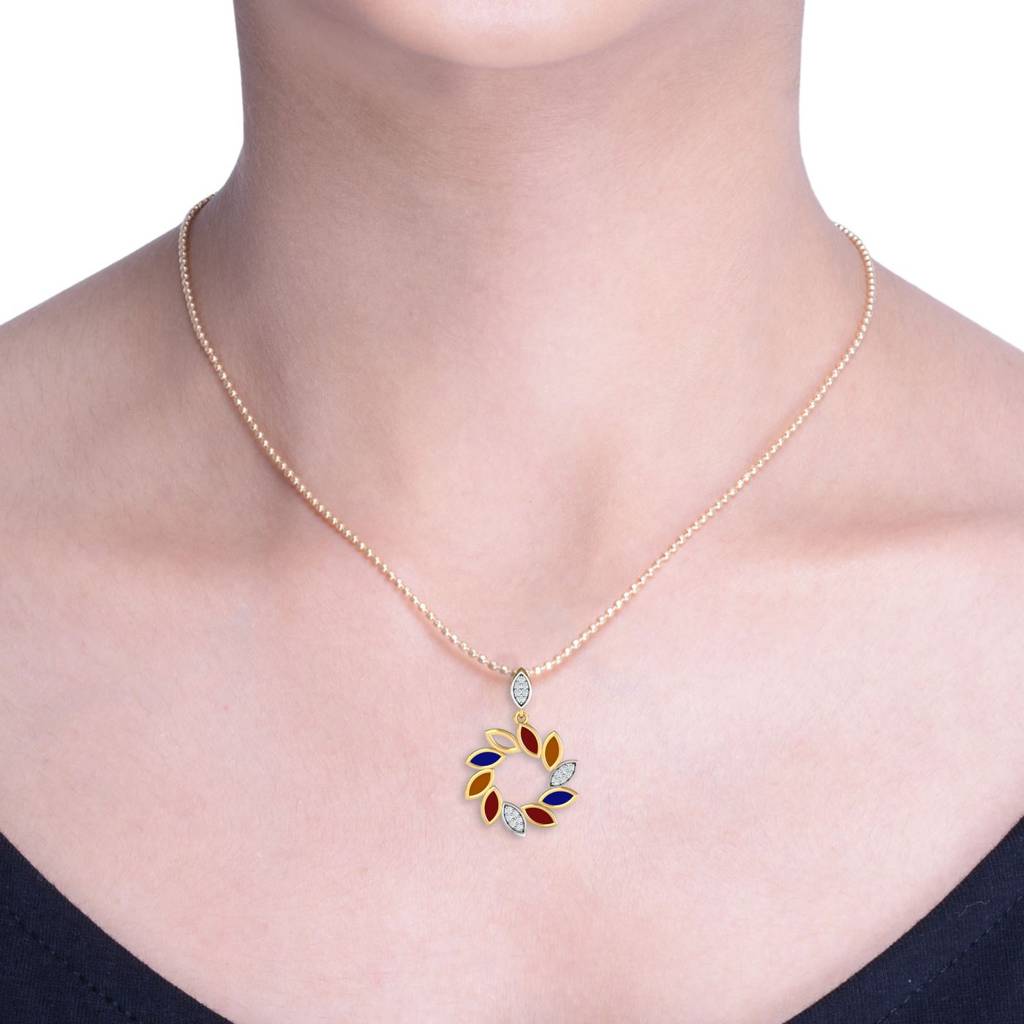 KuberBox 18K Yellow Gold Rang-Chakra Enamel Pendant