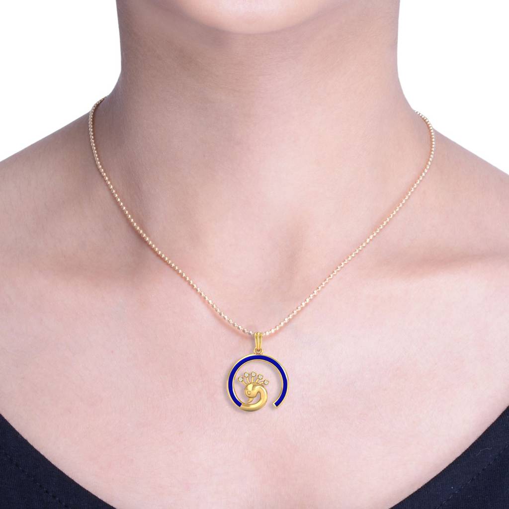 KuberBox 18K Yellow Gold Neel Mayur Enamel Pendant