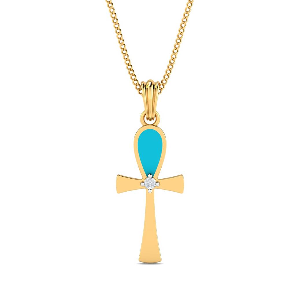 KuberBox 18K Yellow Gold Turquoise Cross Pendant