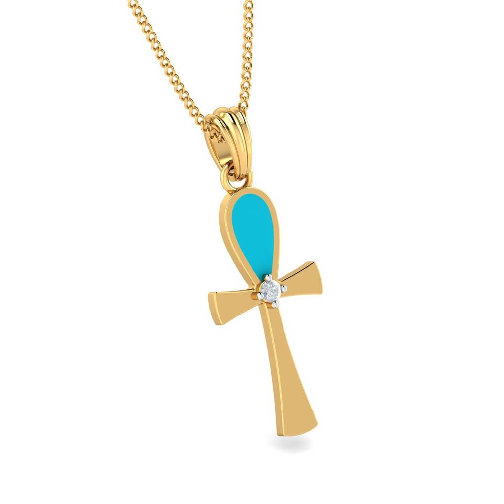 KuberBox 18K Yellow Gold Turquoise Cross Pendant